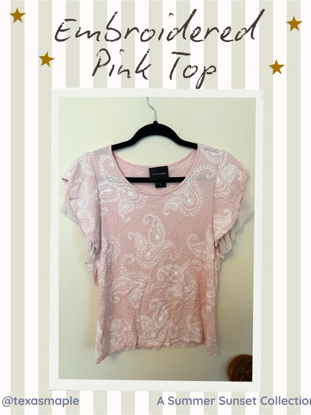 Embroidered Pink Paisley Short Sleeve Top